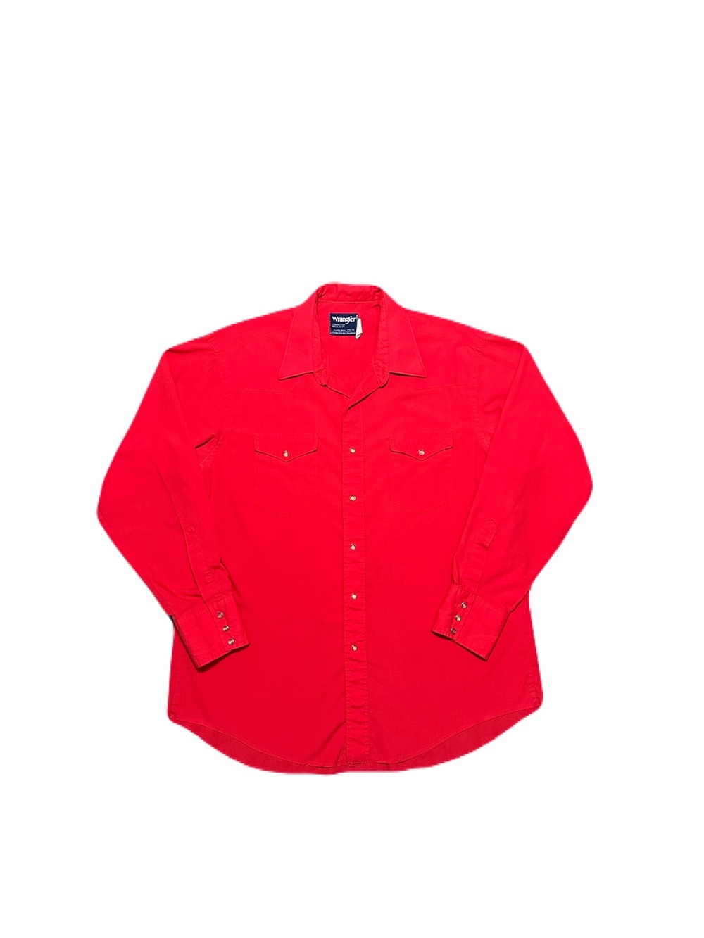 VTG Wrangler Mens 17x34 XL Cowboy Cut Tails Red Pearl Snap Shirt Red USA 1980s